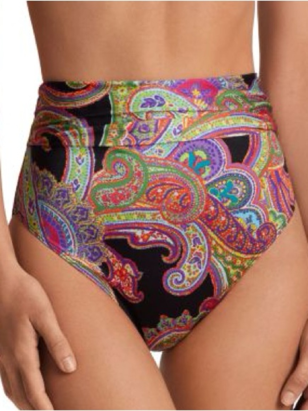 Ralph Lauren High-Waist Paisley Bikini Bottoms - Black/Multi
